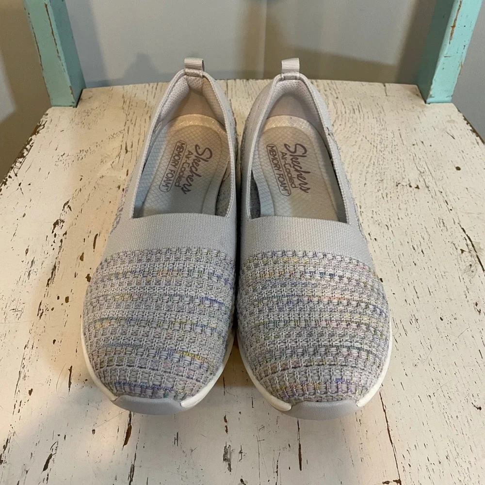 Skechers Womens Air Cooled Sherbert Skies Slip-On Sneakers Grey Multi Woven Sz 8